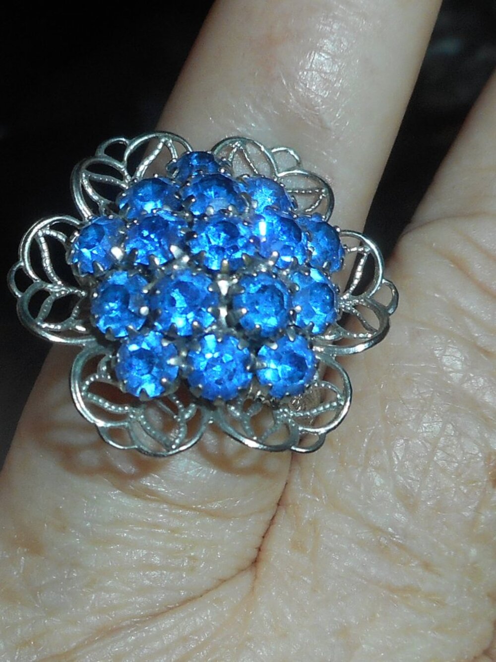 BLUE ON SILVER BAND, ORNATE, - Women Jewelry
